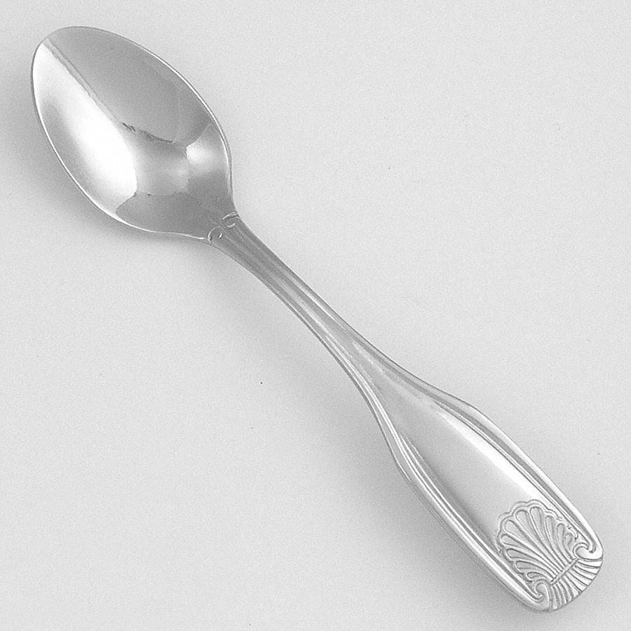 Demitasse Spoon: Fanfare, 18/0, Stainless Steel, 4 5/8 in Overall Lg, Silver