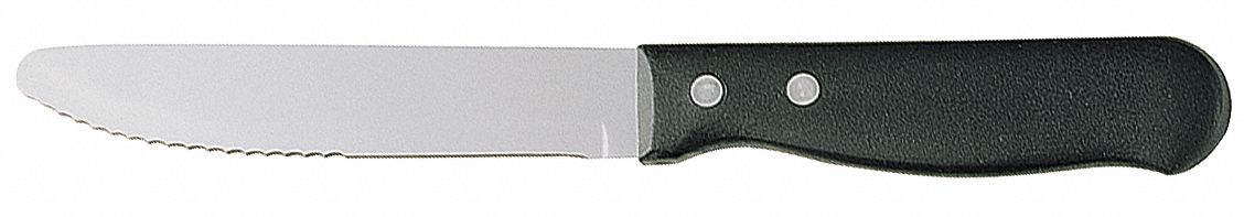 Steak Knife: 13/0, Stainless Steel, 10 in Overall Lg, Black