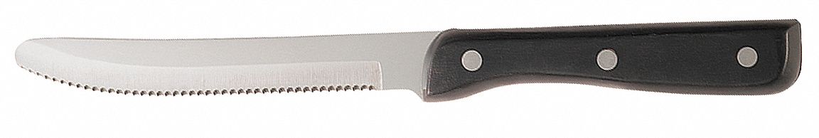 Steak Knife: 13/0, Stainless Steel, 9 1/4 in Overall Lg, Black