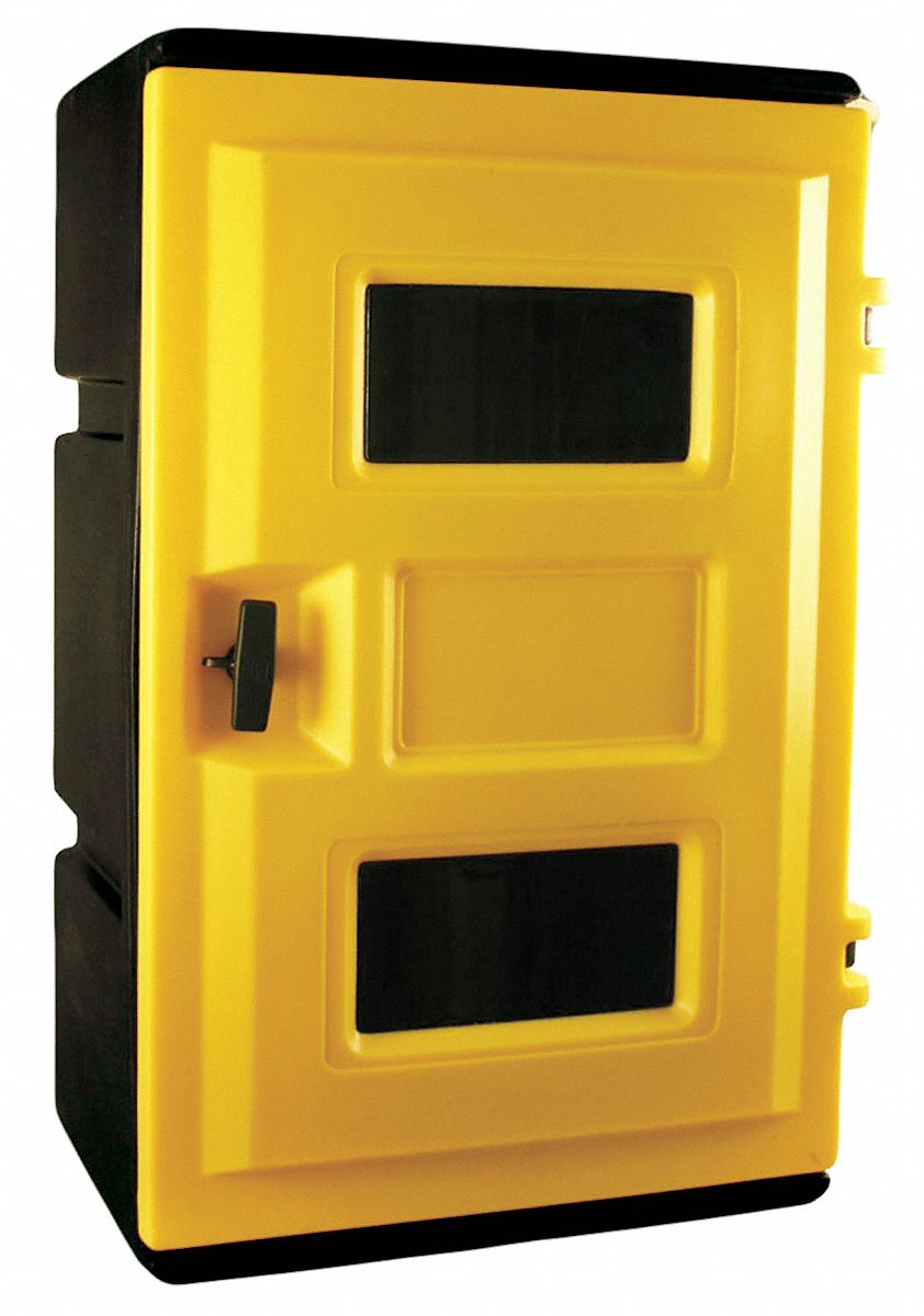 ARMOIRE DE SÉCURITÉ, PLASTIQUE, 35X21½X27½ PO, INCLUANT ÉTIQUETTES/SUPPORT DE RANGEMENT