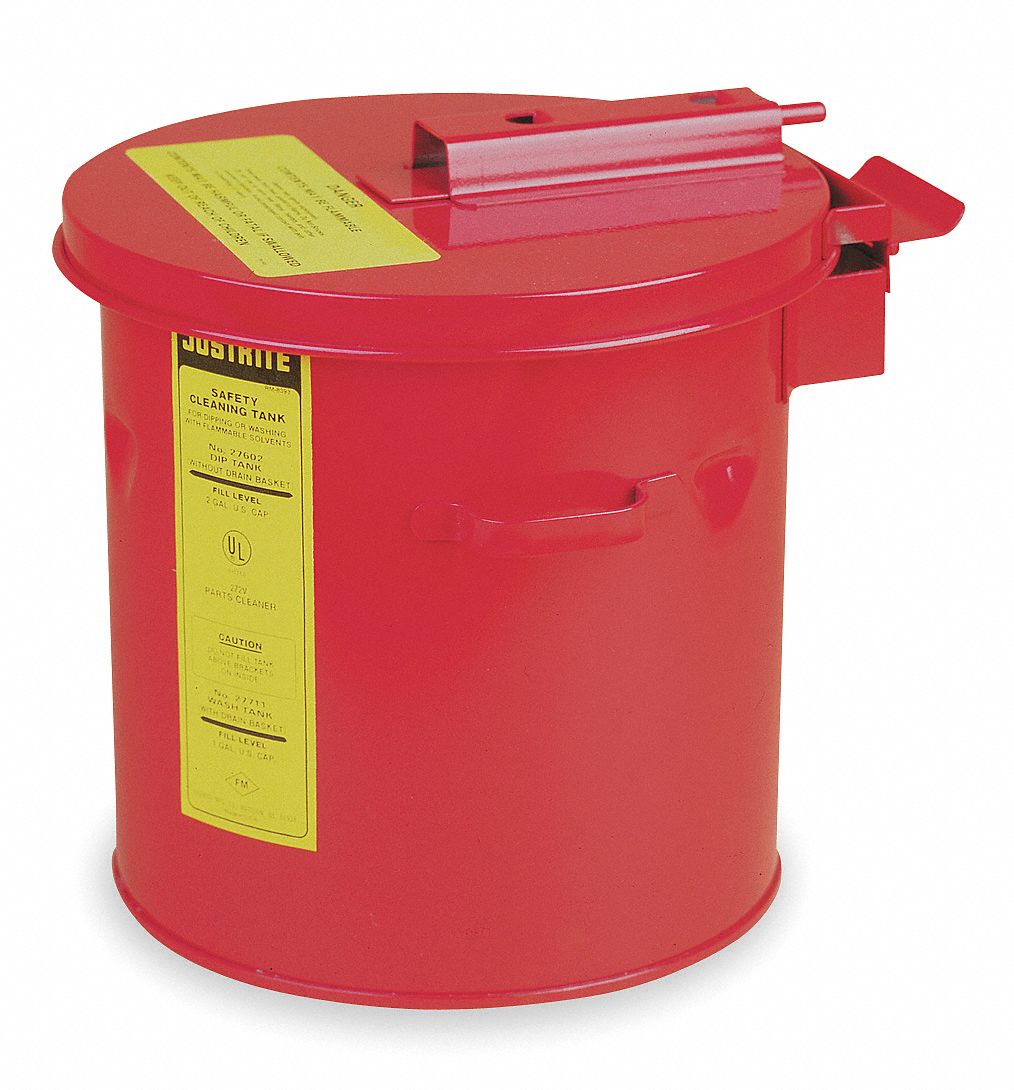 CLEANING, DIP TANK, 2 GAL, RED, GALVANIZED STEEL, 10 IN H, 9⅜ IN OD, POWDER COATED