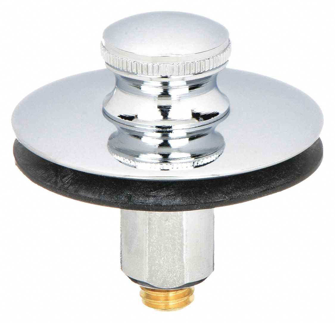 DRAIN STOPPER: 2 IN OVERALL DIA, 2 IN FITS MAX DRAIN SIZE, PUSH & PULL, BRASS, CHROME, TUB