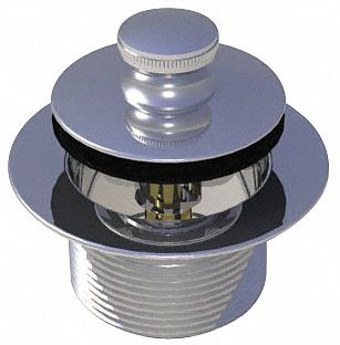 Drain Stopper: 2 in Overall Dia, 2 7/8 in Fits Max Drain Size, Push and Pull, Brass, Chrome