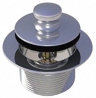 Drain Stopper: Brass/PVC, Chrome-Plated, 2 in Overall Dia, Lift and Turn