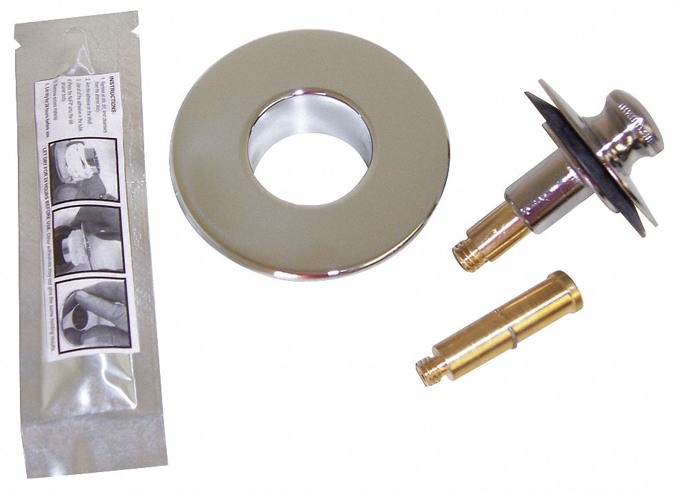 Drain Stopper: 2 7/8 in Overall Dia, 2 7/8 in Fits Max Drain Size, Push and Pull, Brass, Tub