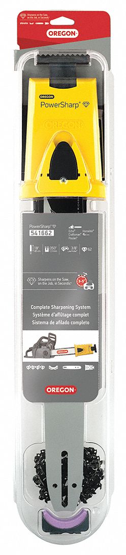 Chainsaw Sharpener Starter Kit: 18 in Compatible Bar Lg, 3/8 in, 0.5 in Gauge, 62 Links