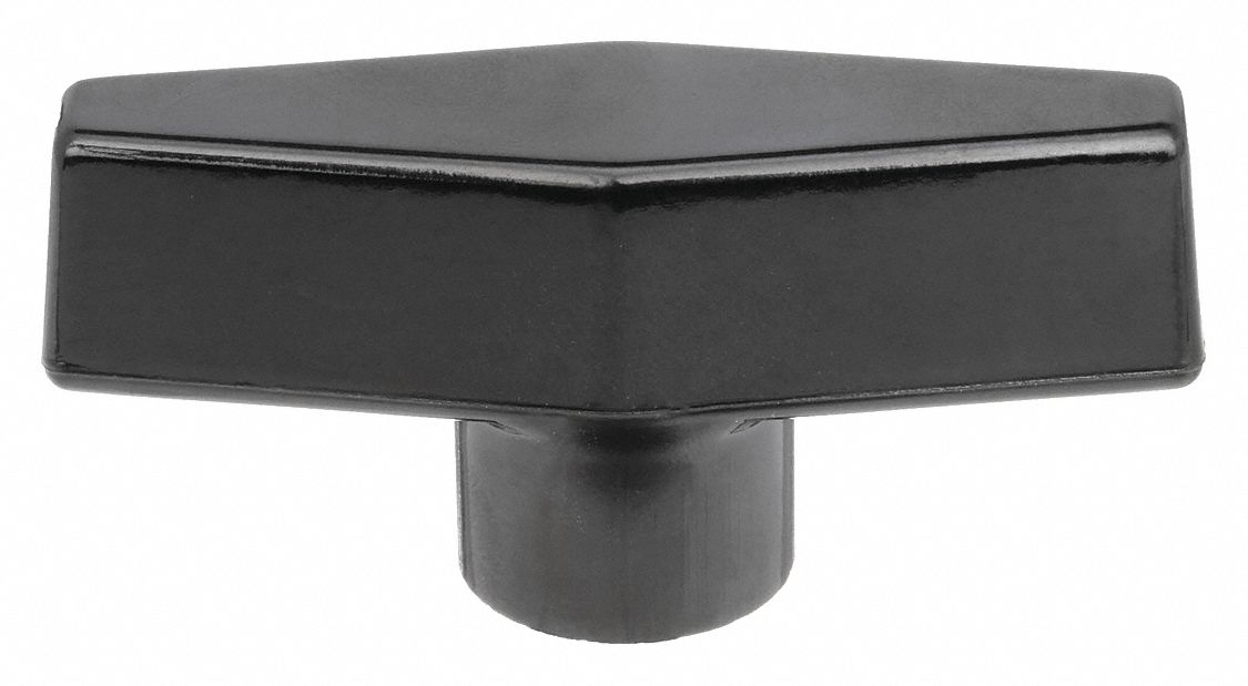 Hand Knob: T, Thermoset, 1/4"-20 Thread, 14 mm Thread Lg, 2.5 in Dia