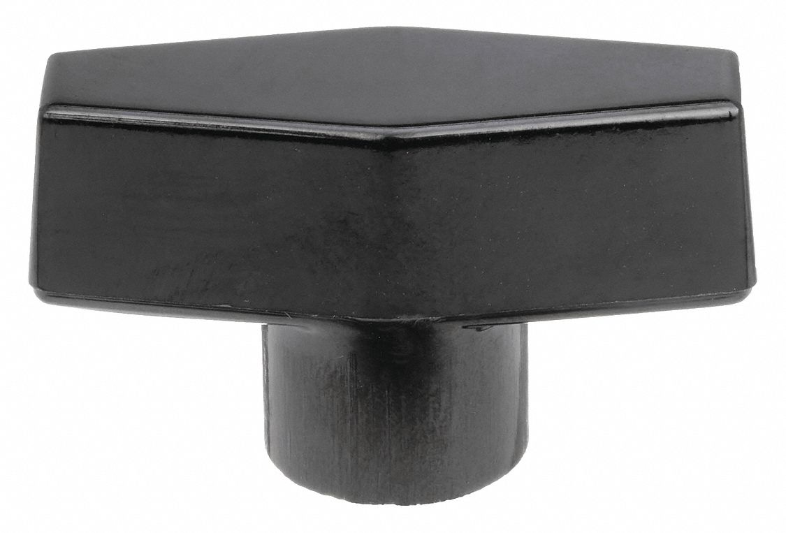Hand Knob: T, Thermoset, 3/8"-16 Thread, 22 mm Thread Lg, 2 in Dia