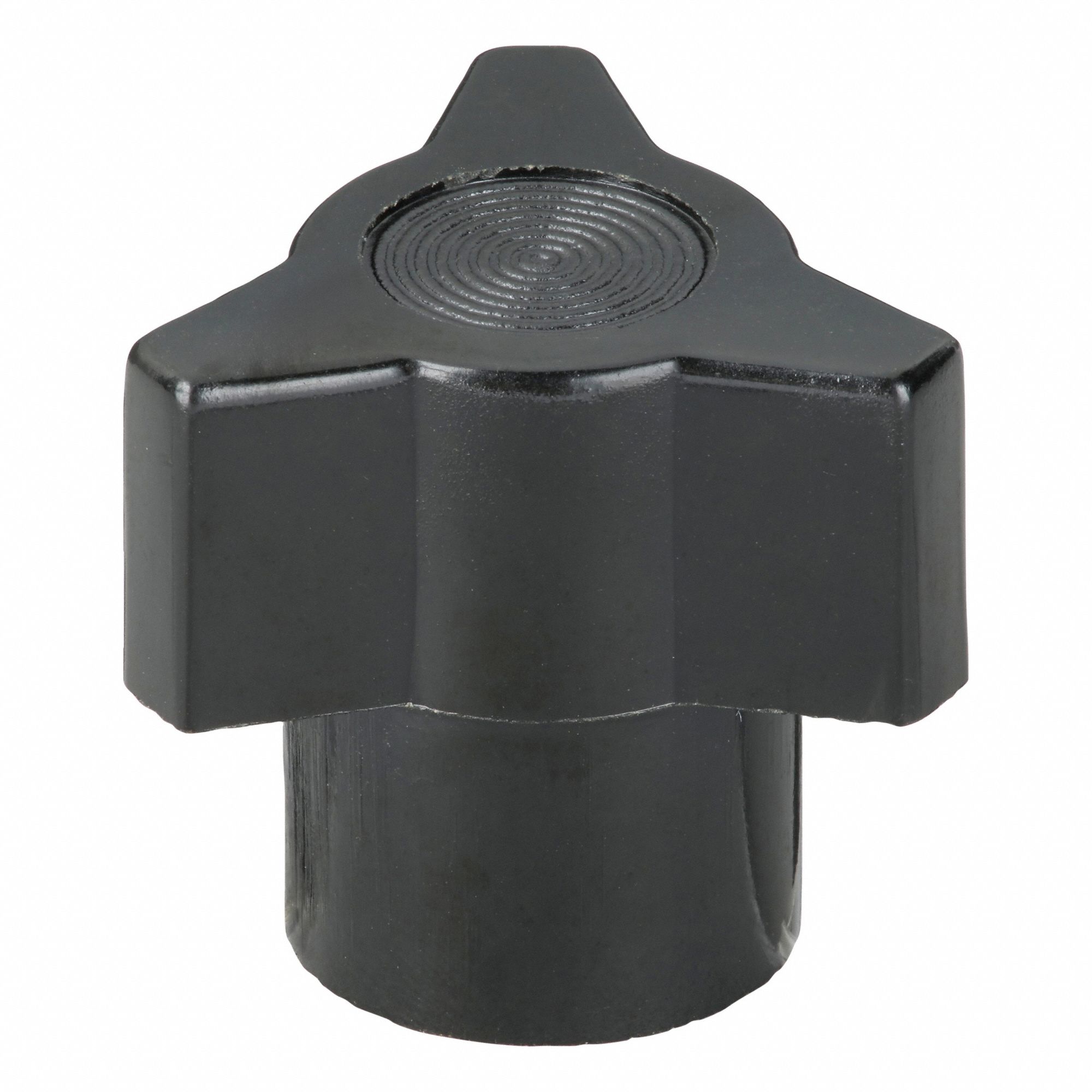 Hand Knob: 3 Point, Thermoset, #8-32 Thread, 0.88 in Dia, Black, Thermoset