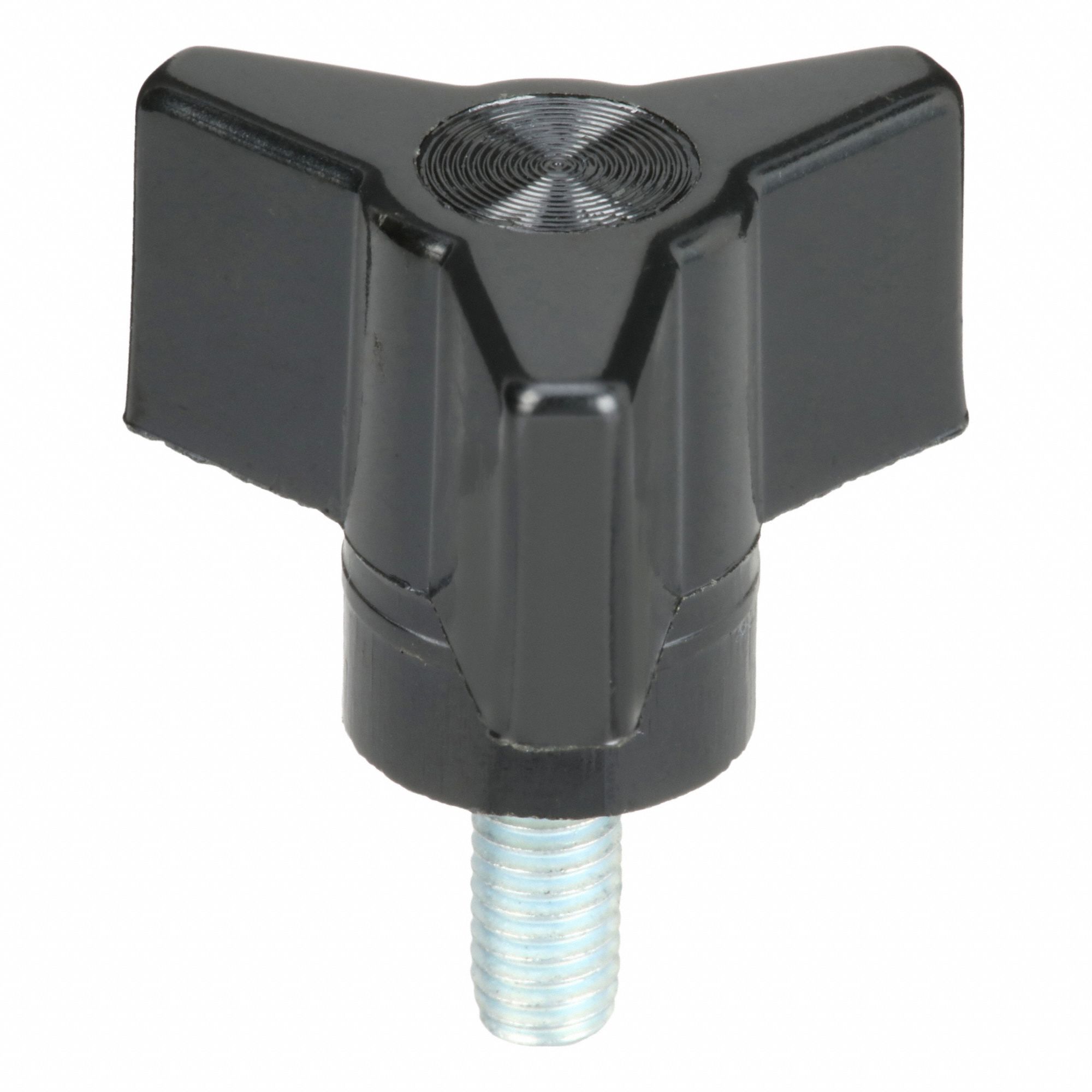 Hand Knob: 3 Point, Thermoset, #10-32 Thread, 1.13 in Dia, Black, Thermoset