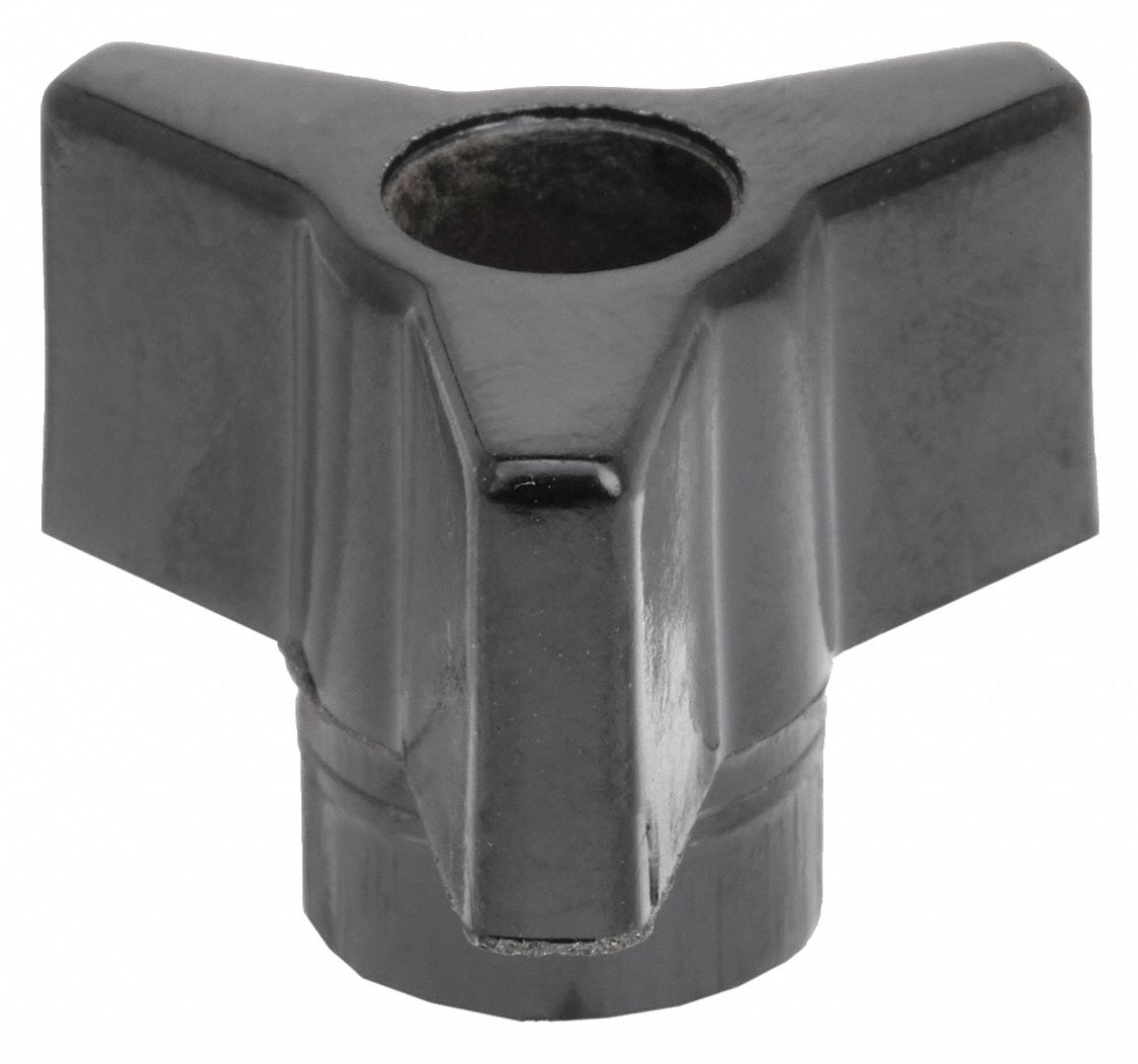 Hand Knob: 3 Point, Thermoset, #10-32 Thread, 1.13 in Dia, Black, Thermoset