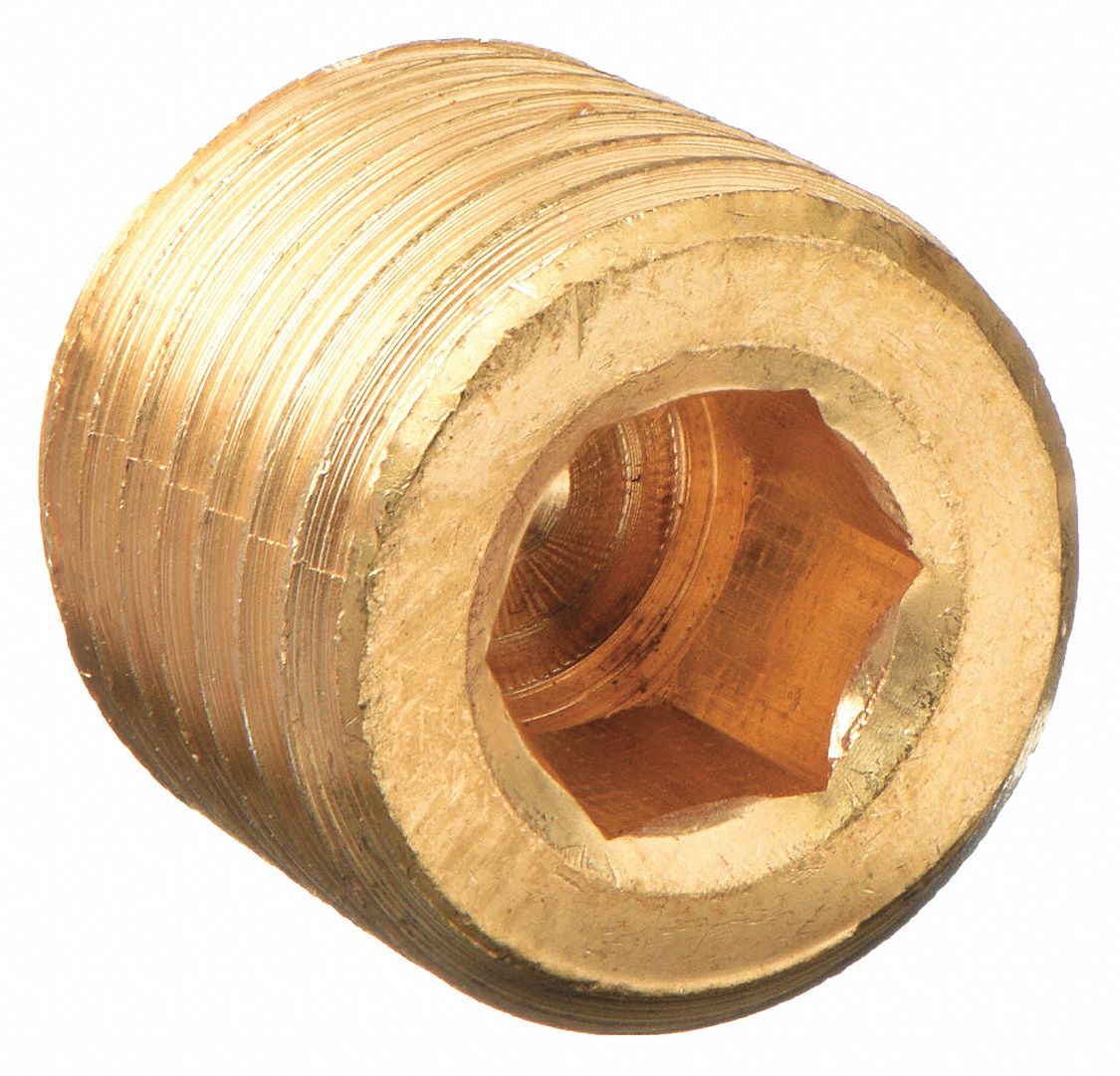 Brass, 1/2 in Fitting Pipe Size, Hex Head Plug - 6AZA8