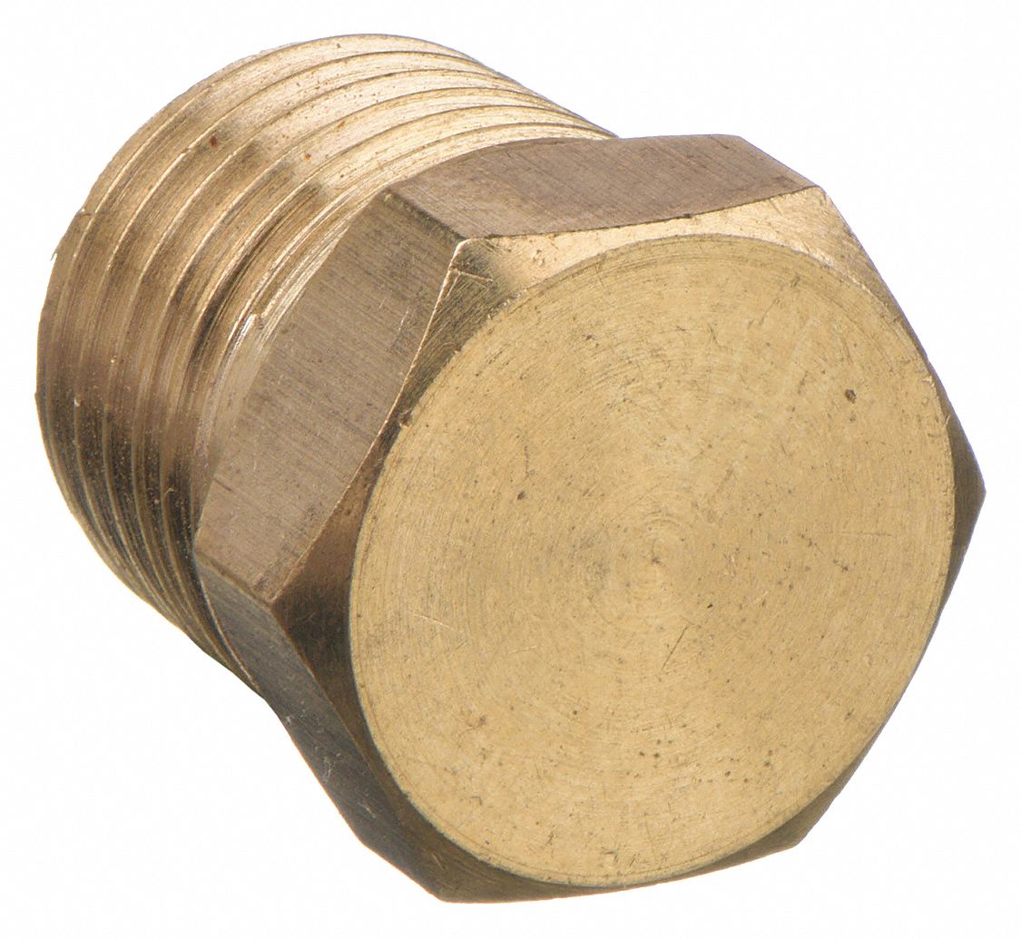 HEX HEAD PLUG: BRASS, ⅛ IN FITTING PIPE SIZE, MALE NPT THREAD, 10 PK