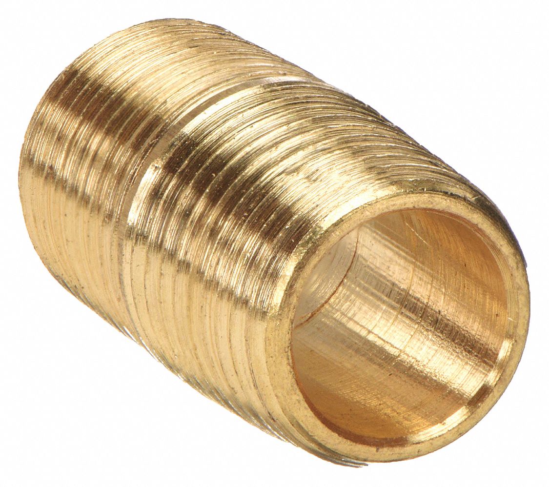 Nipple: Brass, 1/8 in Nominal Pipe Size, 3/4 in Overall Lg, Threaded on Both Ends, 10 PK