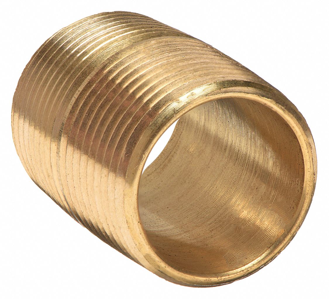 NIPPLE: BRASS, ¾ IN NOMINAL PIPE SIZE, 1⅛ IN OVERALL LG, BOTH ENDS THREADED, 5 PK