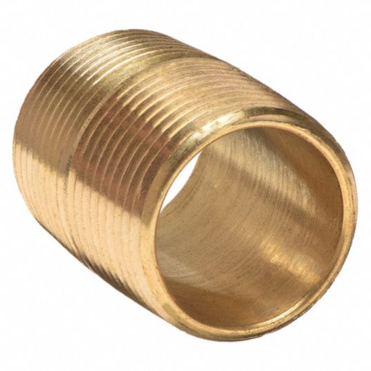 Nipple: Brass, 1/2 in Nominal Pipe Size, 1 1/8 in Overall Lg, Threaded on  Both Ends, 10 PK