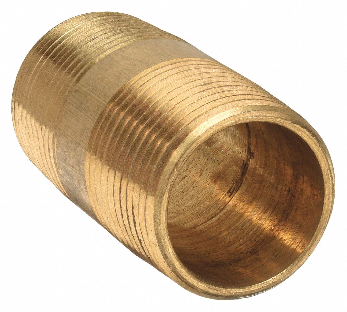 NIPPLE: BRASS, ¼ IN NOMINAL PIPE SIZE, 2 IN L, BOTH ENDS THREADED, SCHEDULE 40, 10 PK