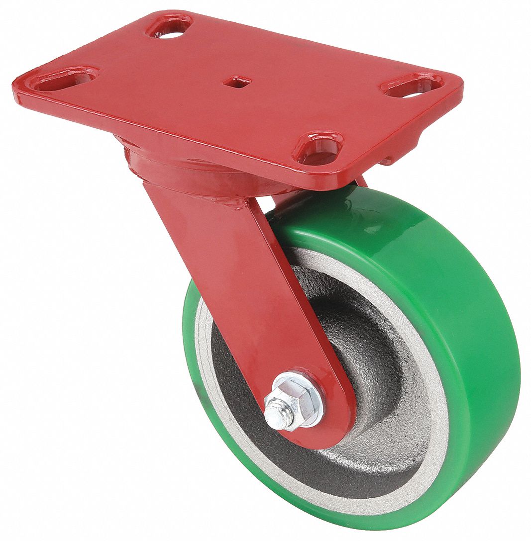 STANDARD PLATE CASTER, 8 IN WHEEL DIA, 1500 LB, 9¾ IN MOUNTING H, SWIVEL CASTER, FIRM