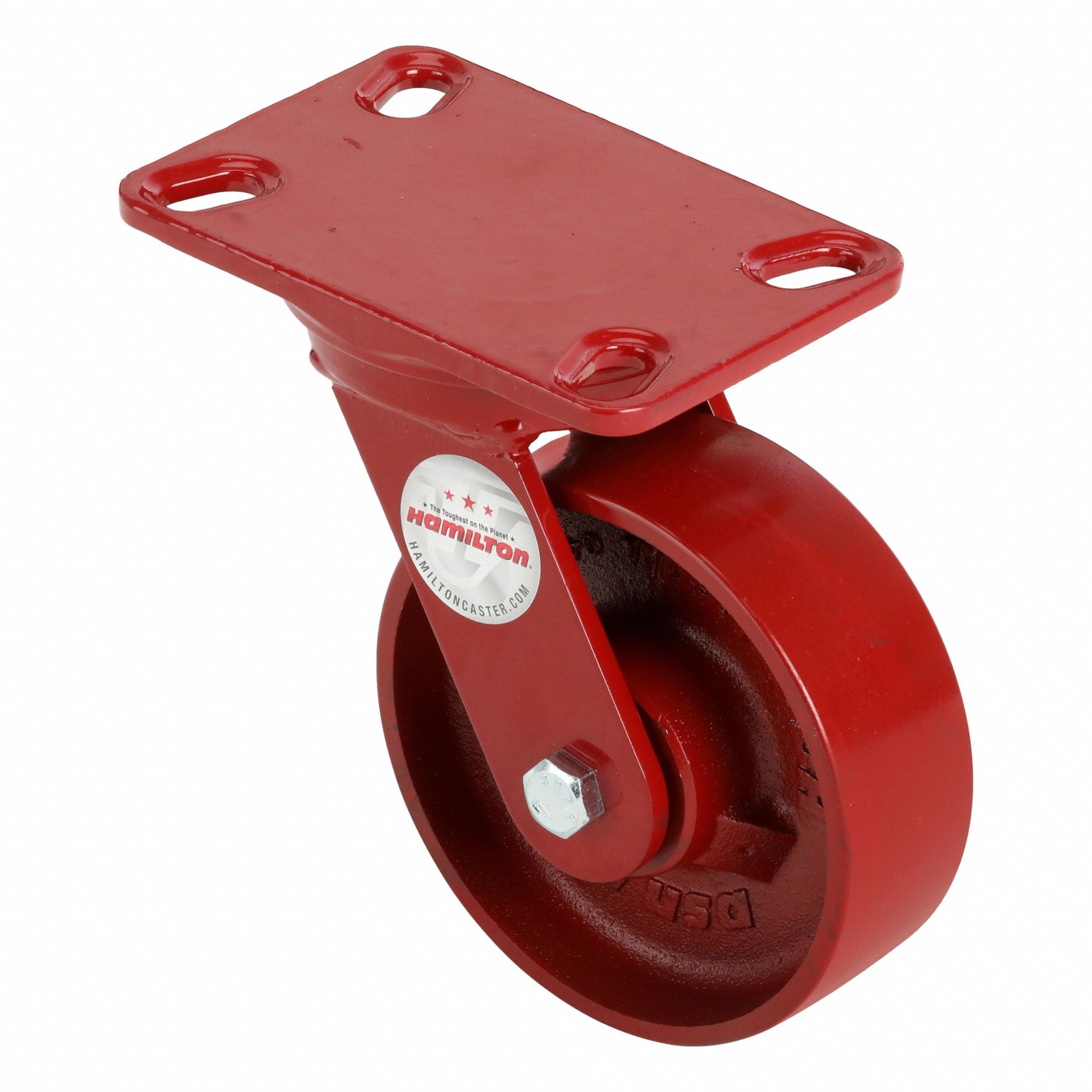 STANDARD PLATE CASTER, 6 IN WHEEL DIA, 1400 LB, 7&frac34; IN MOUNTING H, SWIVEL CASTER, IRON