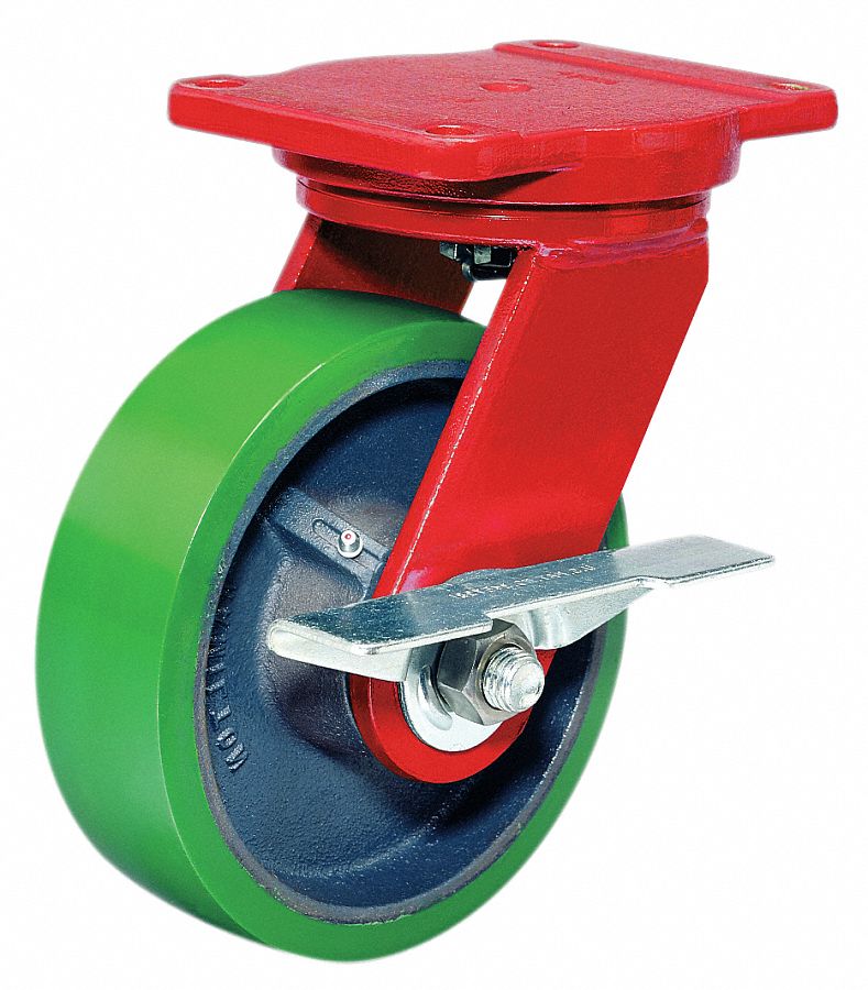 STANDARD PLATE CASTER, 8 IN WHEEL DIA, 1500 LB, 9¾ IN MOUNTING H, POLYURETHANE, FIRM