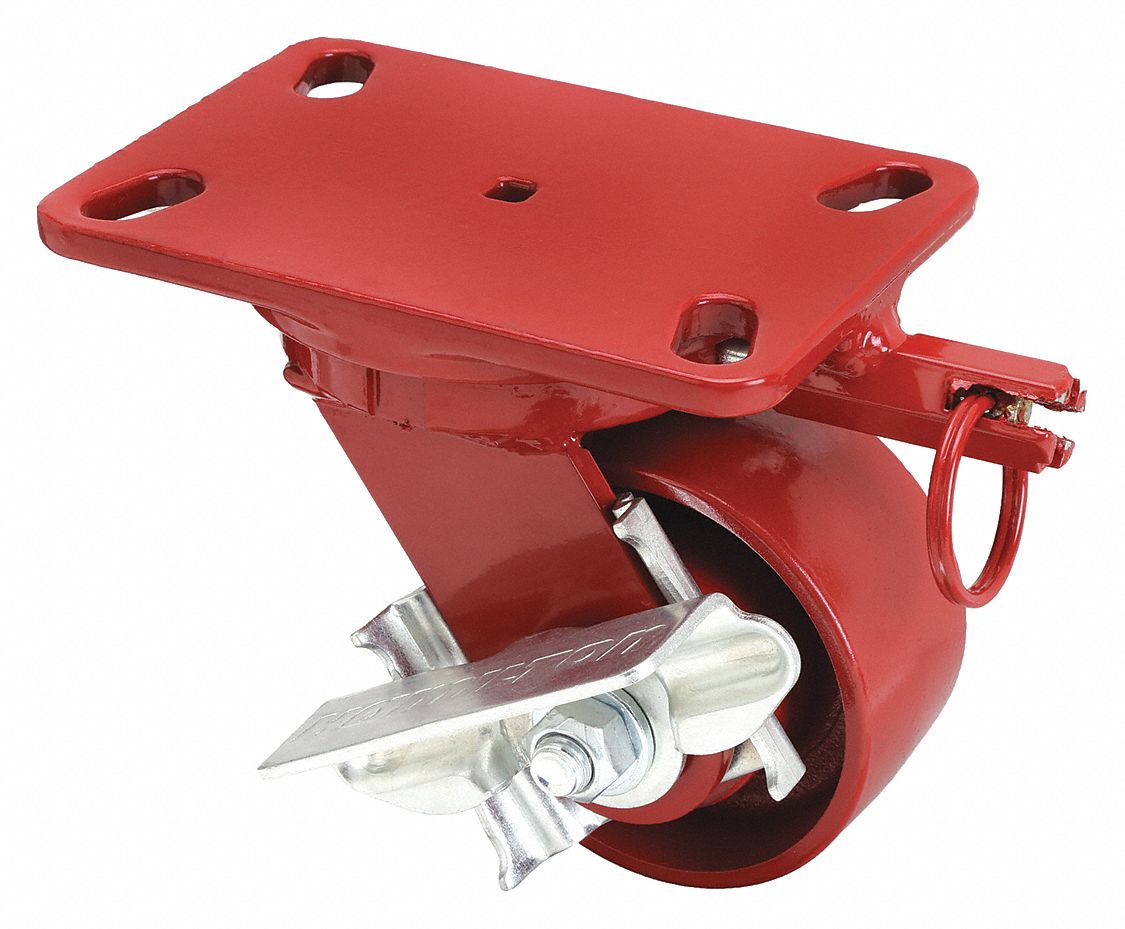 CASTER, SWIVEL, PNEUMATIC, LOCK/BRAKE, LOAD 1400 LB, CRIMSON RED, 2 X 6 IN, BOLT 0.5 IN, ZINC