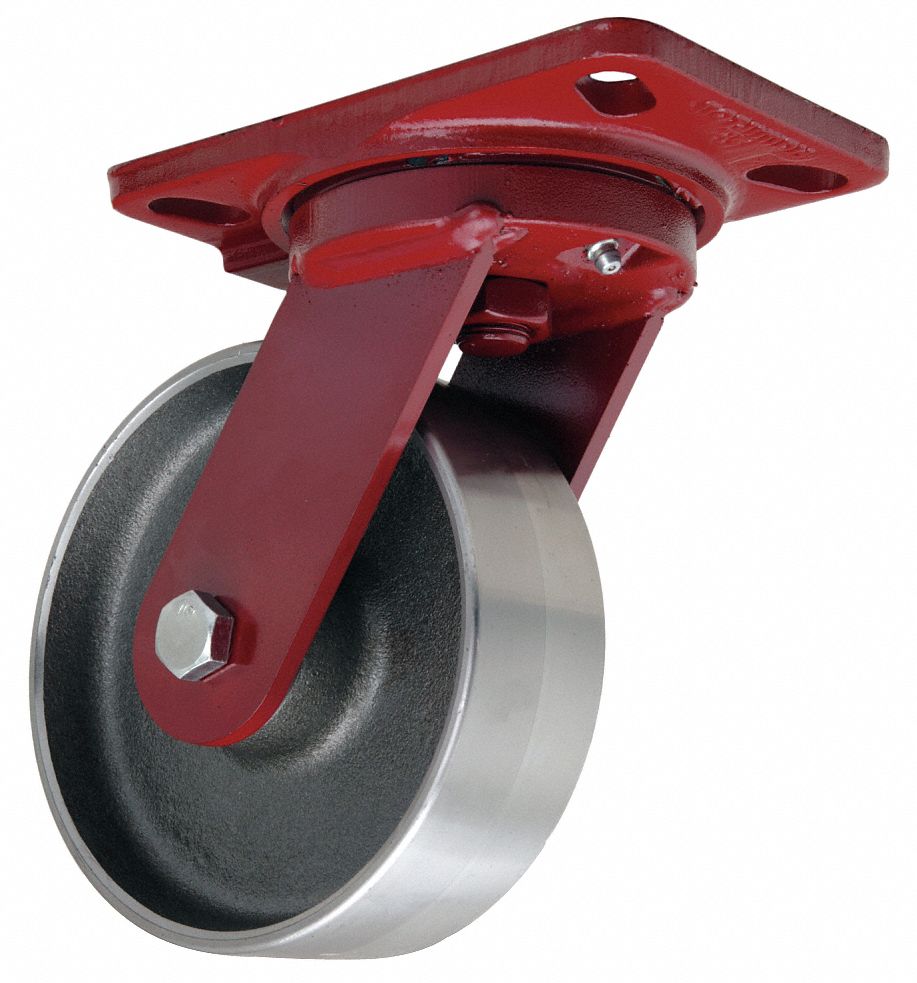 STANDARD PLATE CASTER, 6 IN WHEEL DIA, 2000 LB, 7¾ IN MOUNTING H, STEEL, EXTRA HARD