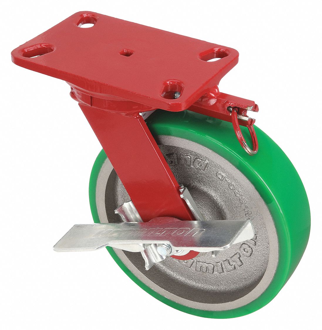 CASTER, SWIVEL, PNEUMATIC, LOCK/BRAKE, LOAD 1500 LB, RED/GREEN, 2 X 6 IN, BOLT 0.5 IN, ZINC