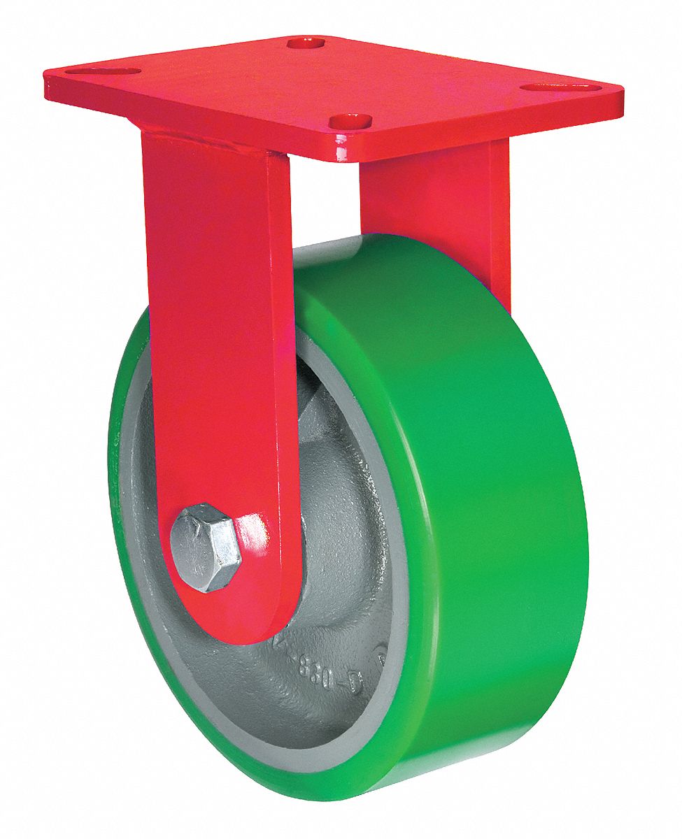 Plate Caster: Rigid, No Brake, Polyurethane, 6 in Wheel Dia, 2 in Wheel Wd, Slot, Rectangle