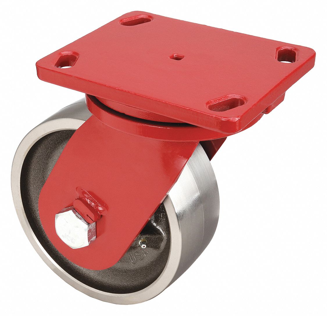 STANDARD PLATE CASTER, 8 IN WHEEL DIA, 10,000 LB, 10½ IN MOUNTING H, SWIVEL CASTER
