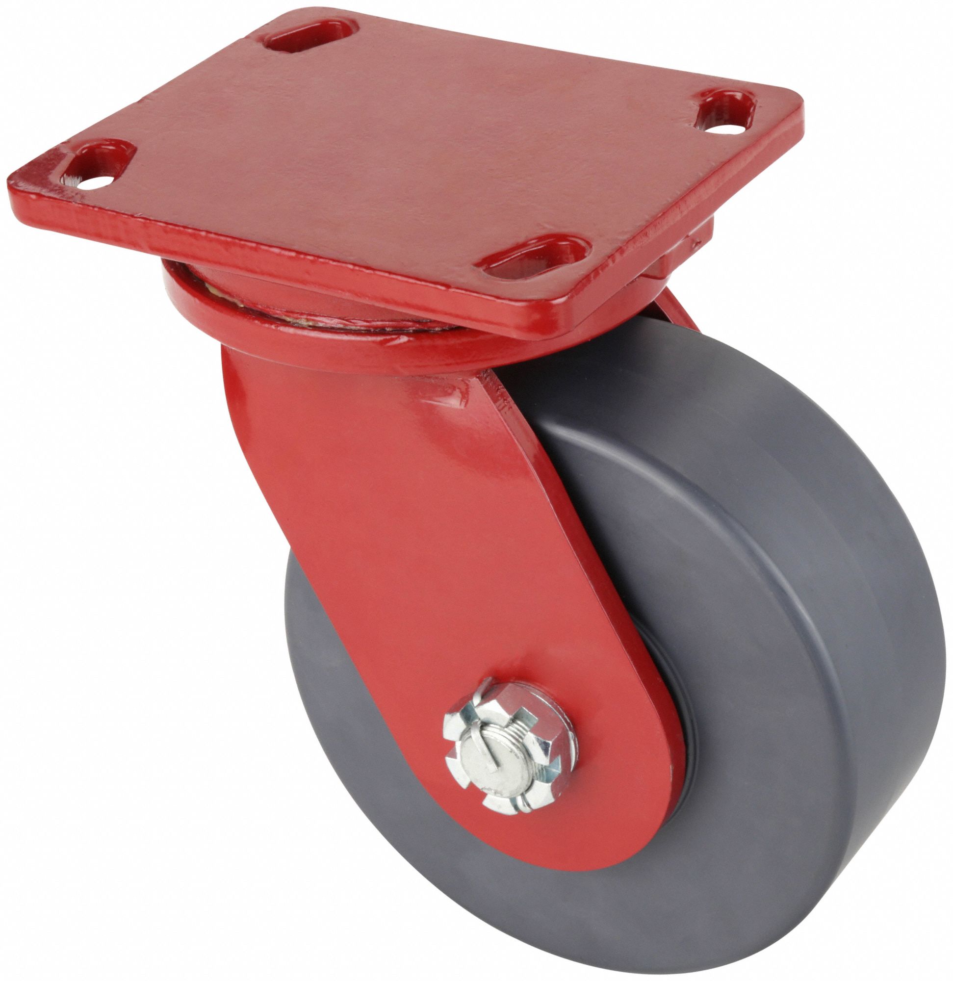 Plate Caster: Swivel, No Brake, Nylon, 8 in Wheel Dia, 3 in Wheel Wd, 10 1/2 in Mounting Ht