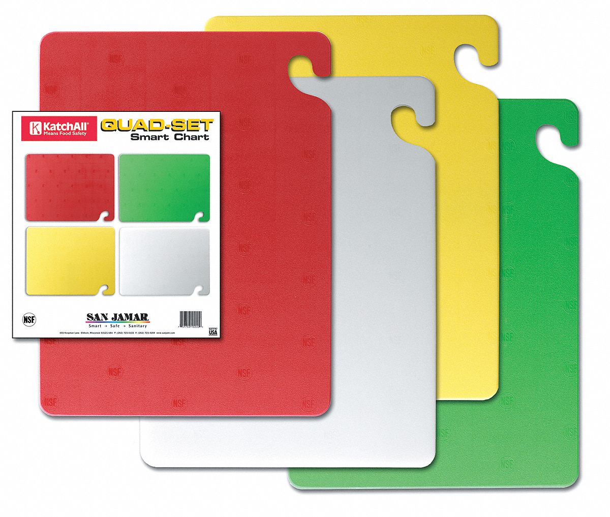Cutting Board Set: 20 in Overall Lg, 15 in Overall Wd, Green/Red/White/Yellow, Co-Polymer