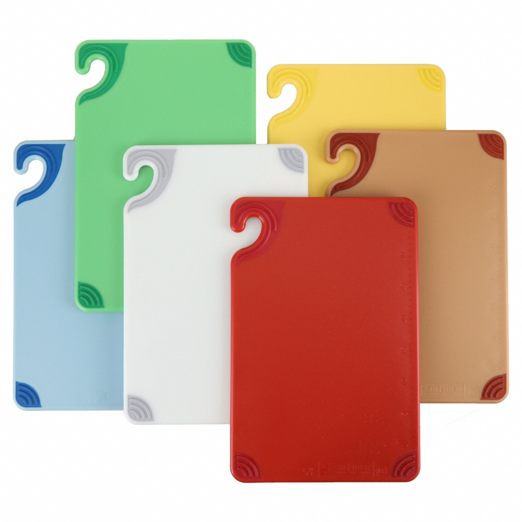 Cutting Board Set: 18 in Overall Lg, 12 in Overall Wd, Blue/Brown/Green/Red/White/Yellow