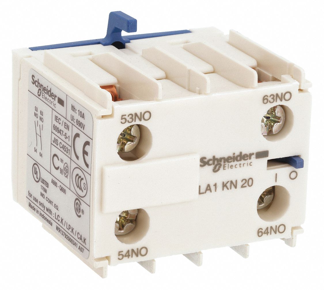 Auxiliary Contact Block: 2NO, 10 A Max Current (AC), Front Mount, Front-Mounted, LA1KN20