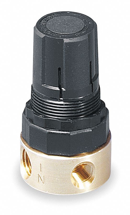 COMPRESSED AIR REGULATOR, BRASS, 1/4 IN NPT THREAD, 14 CFM, 2 PSI TO 125 PSI, KNOB, RB3 SERIES