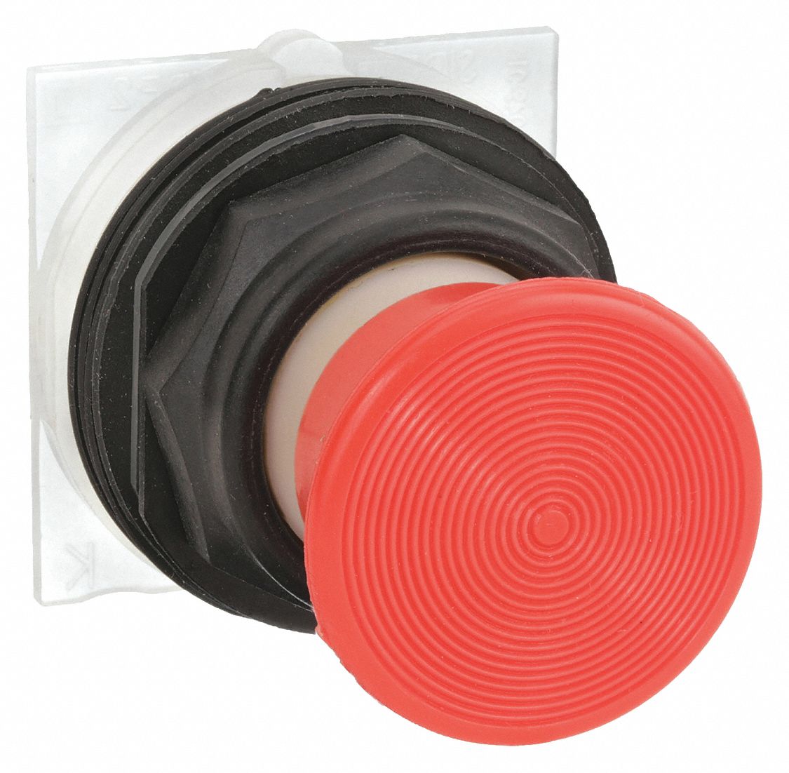 Mushroom Head Push Button: Red, 30 mm Mounting Size, Non-Metallic, Momentary