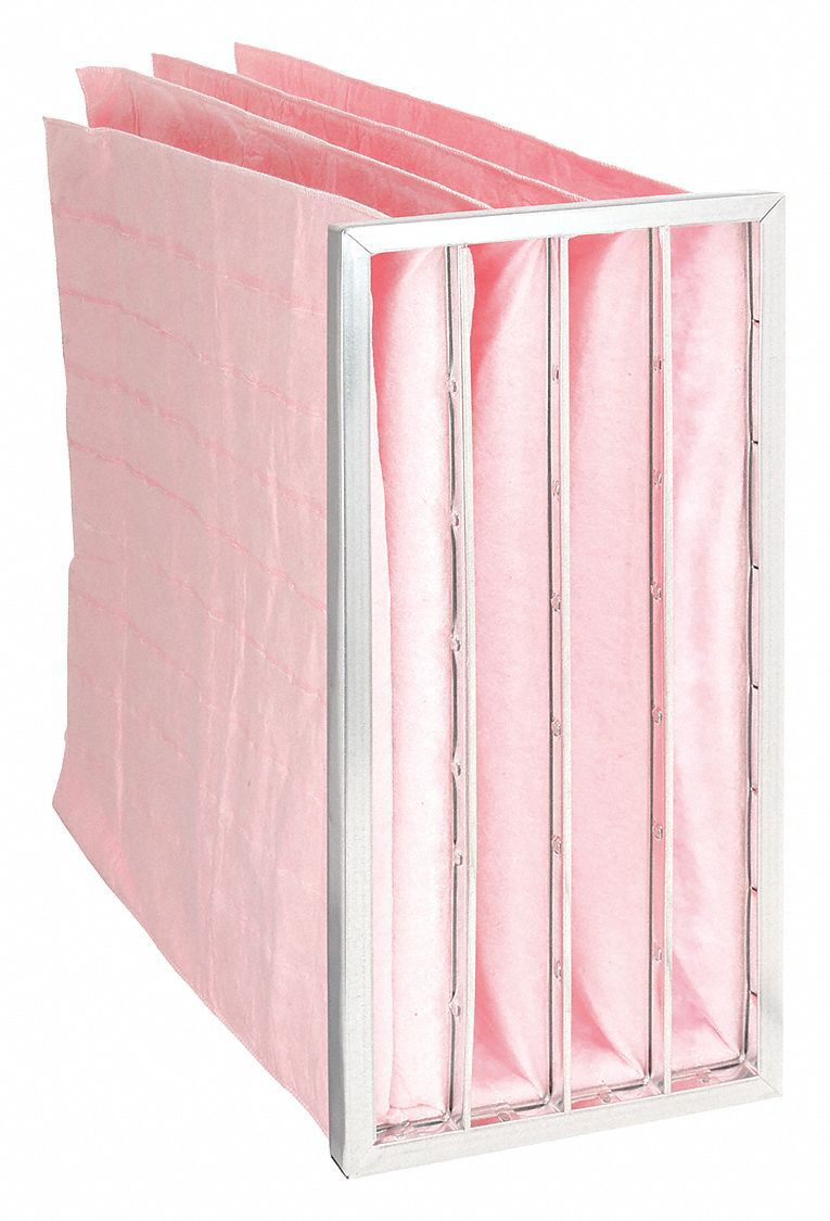 Pocket Air Filter: 24 in x 12 in x 22 in, MERV 13, Pink, Synthetic, 4 Pockets