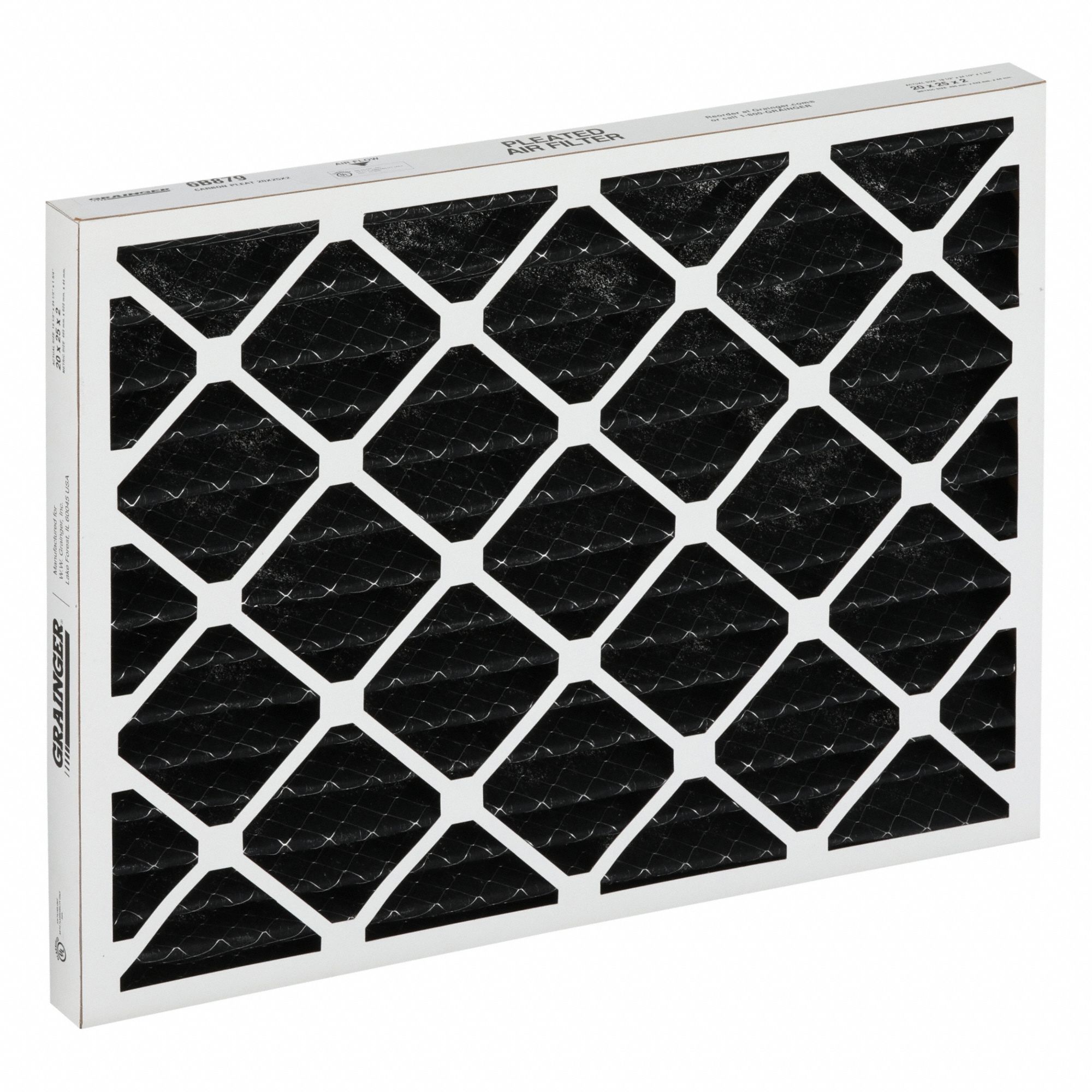 Odor Removal Pleated Air Filter: 20 in x 25 in x 2 in, Impregnated Carbon, 60% CCL4 Activity