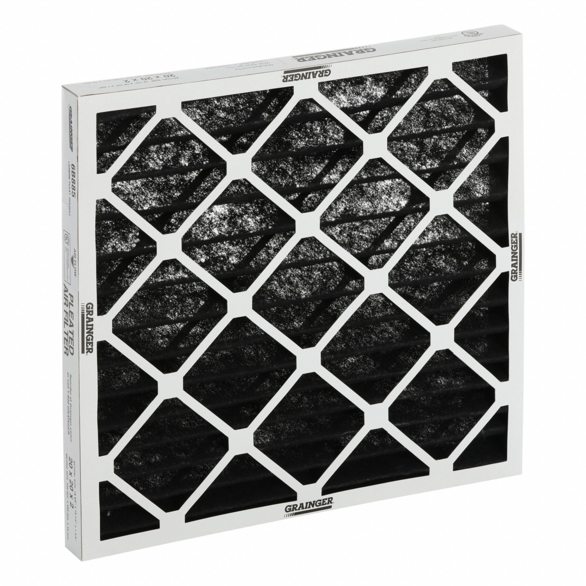 Odor Removal Pleated Air Filter: 20 in x 20 in x 2 in, Impregnated Carbon, 60% CCL4 Activity