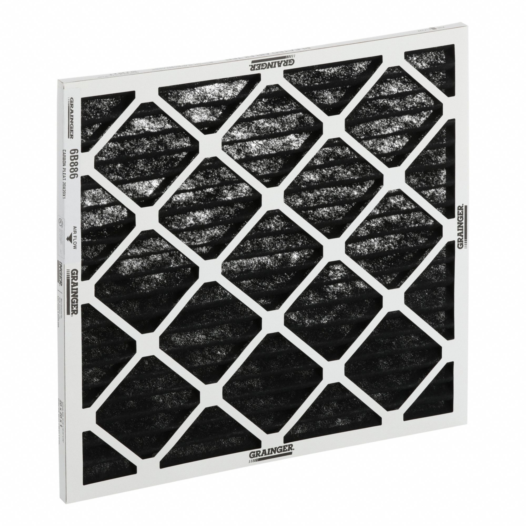 Odor Removal Pleated Air Filter: 12 in x 12 in x 1 in, Impregnated Carbon, 60% CCL4 Activity