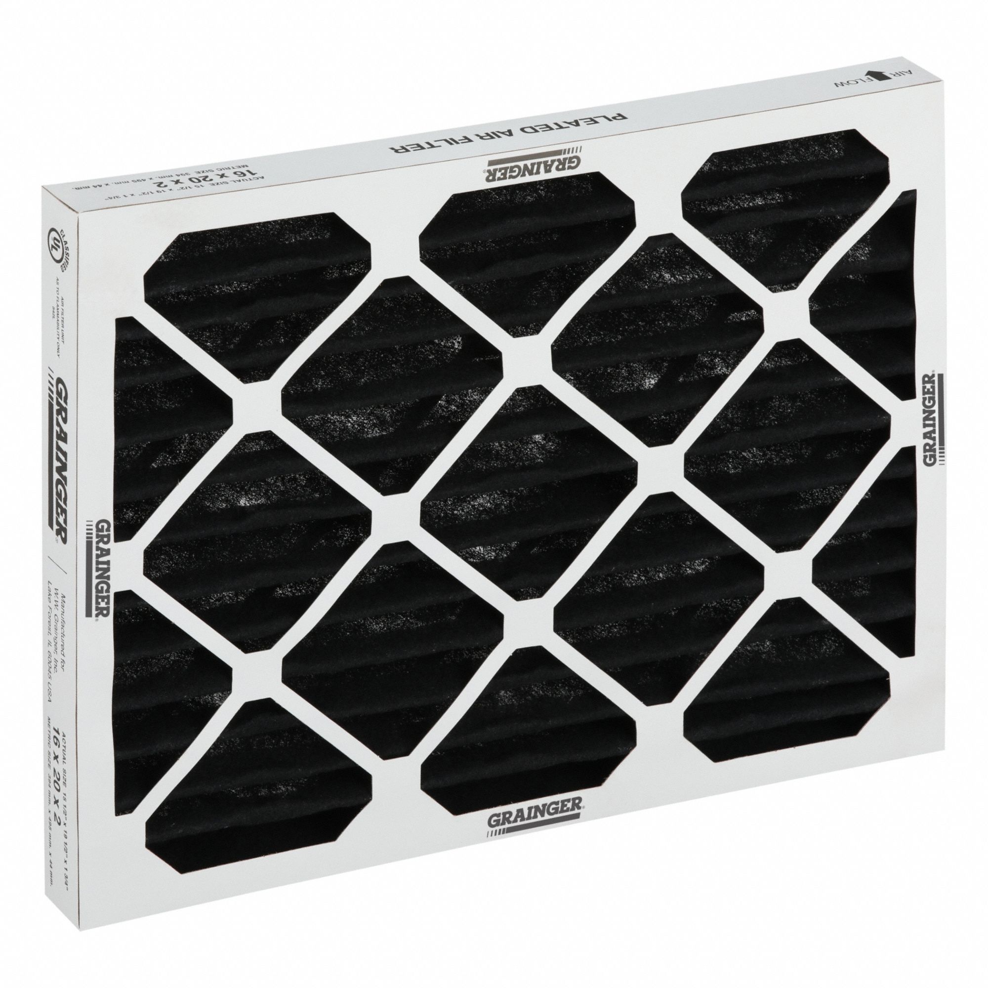 Odor Removal Pleated Air Filter: 16 in x 20 in x 2 in, Impregnated Carbon, 60% CCL4 Activity