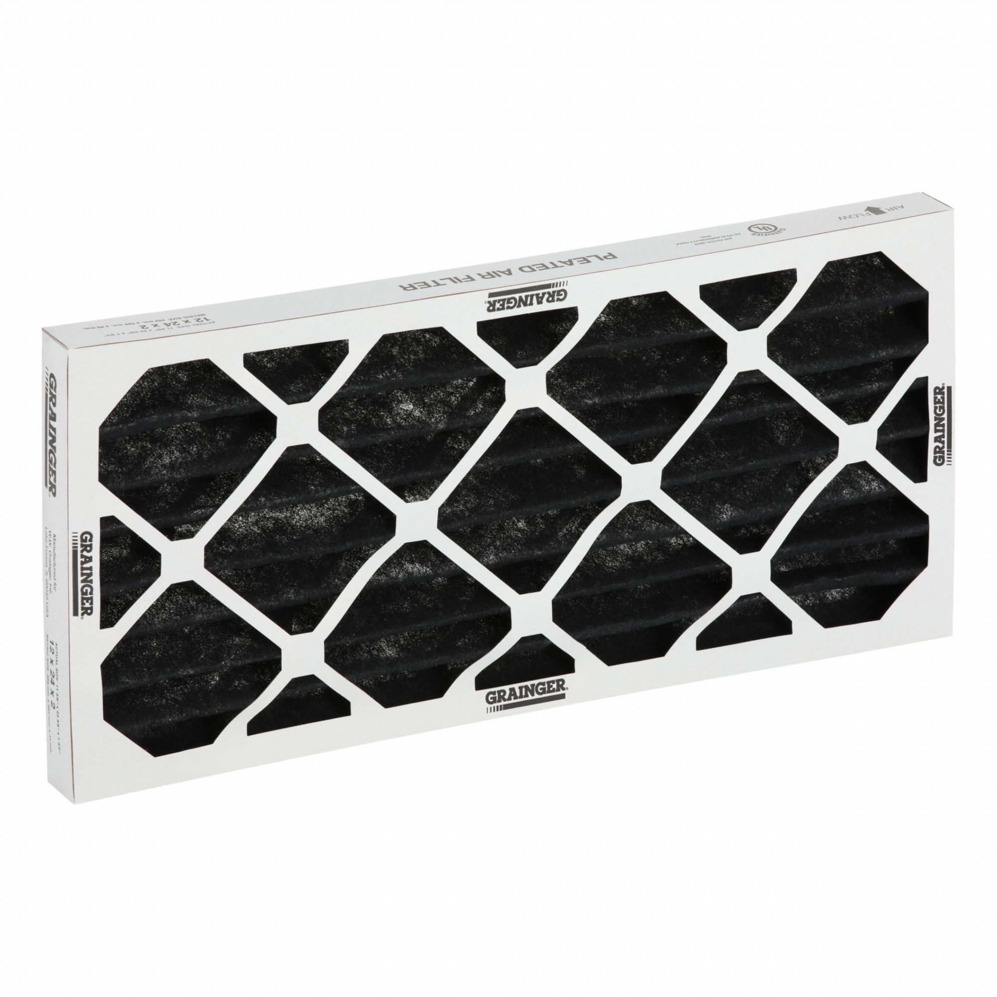 Odor Removal Pleated Air Filter: 12 in x 24 in x 2 in, Impregnated Carbon, 60% CCL4 Activity
