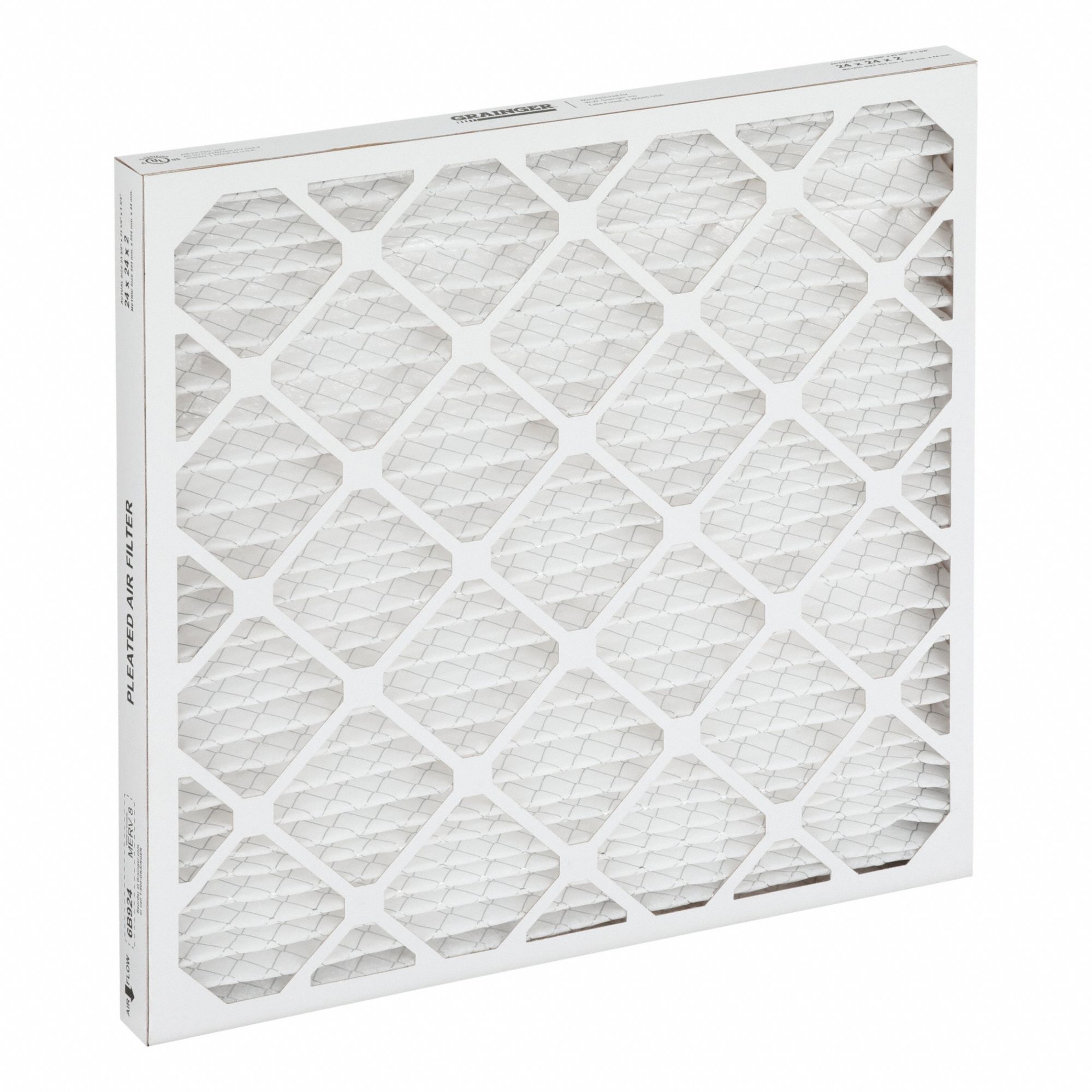 Pleated Air Filter: 24 in x 24 in x 2 in, MERV 7, Gen Use