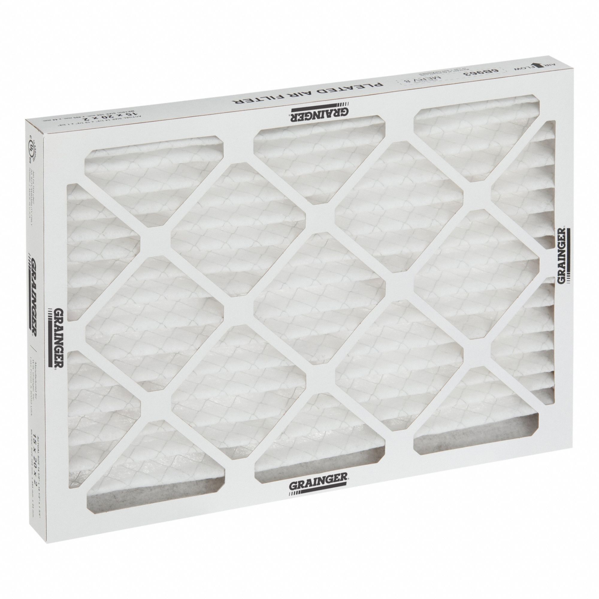 Pleated Air Filter: 18 in x 24 in x 2 in, MERV 8, Gen Use