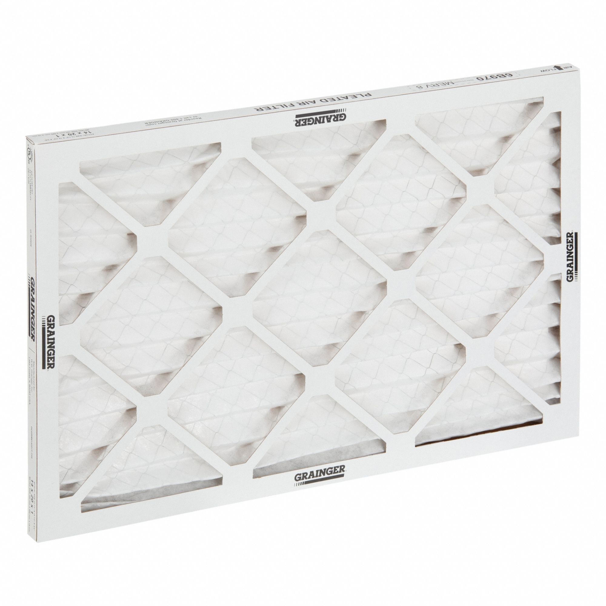 Pleated Air Filter: 16 in x 25 in x 1 in, MERV 7, Gen Use