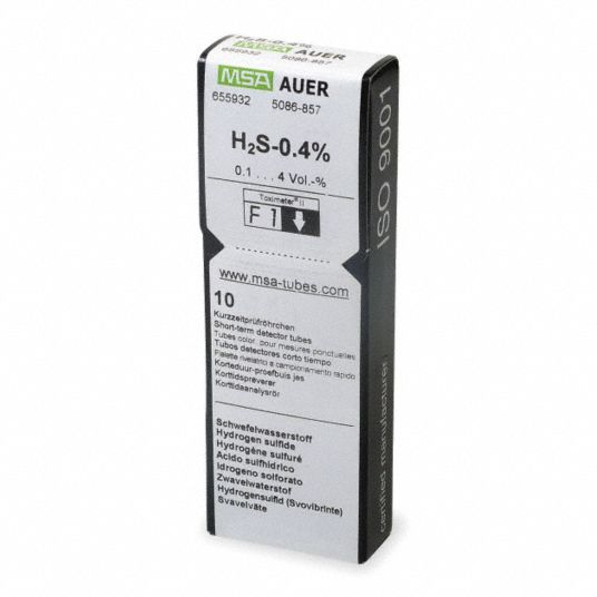 MSA Glass Detector Tube, Detects For Hydrogen Sulfide, 0.1 to 4.0 vol