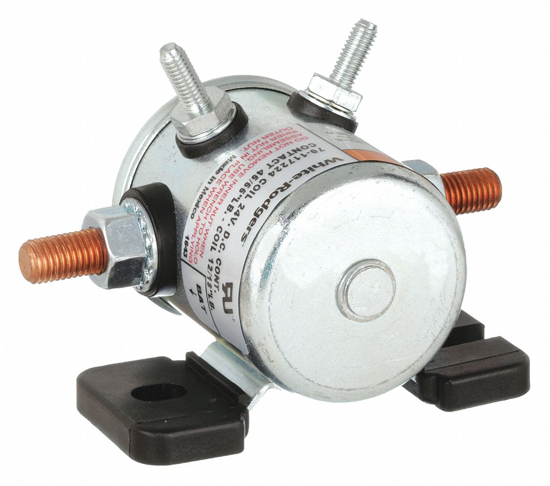 DC Power Solenoid: 50 A Current Rating, 24 V DC Coil Volt, SPST-NO, 4 Terminals, Continuous