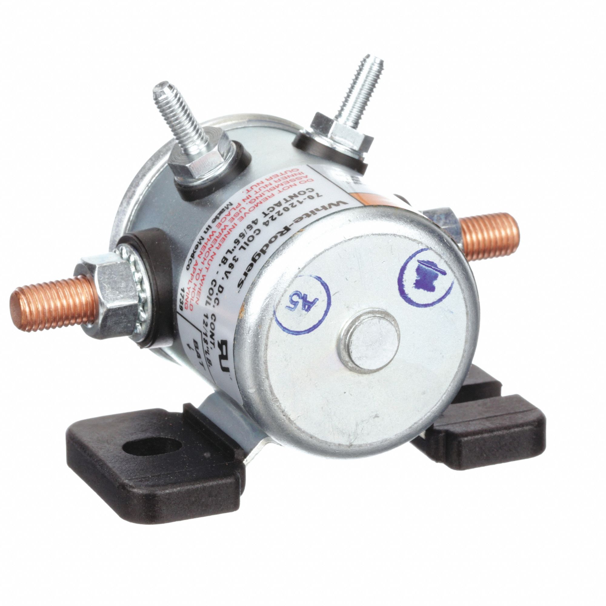 DC Power Solenoid: 50 A Current Rating, 36 V DC Coil Volt, SPST-NO, 4 Terminals, Continuous