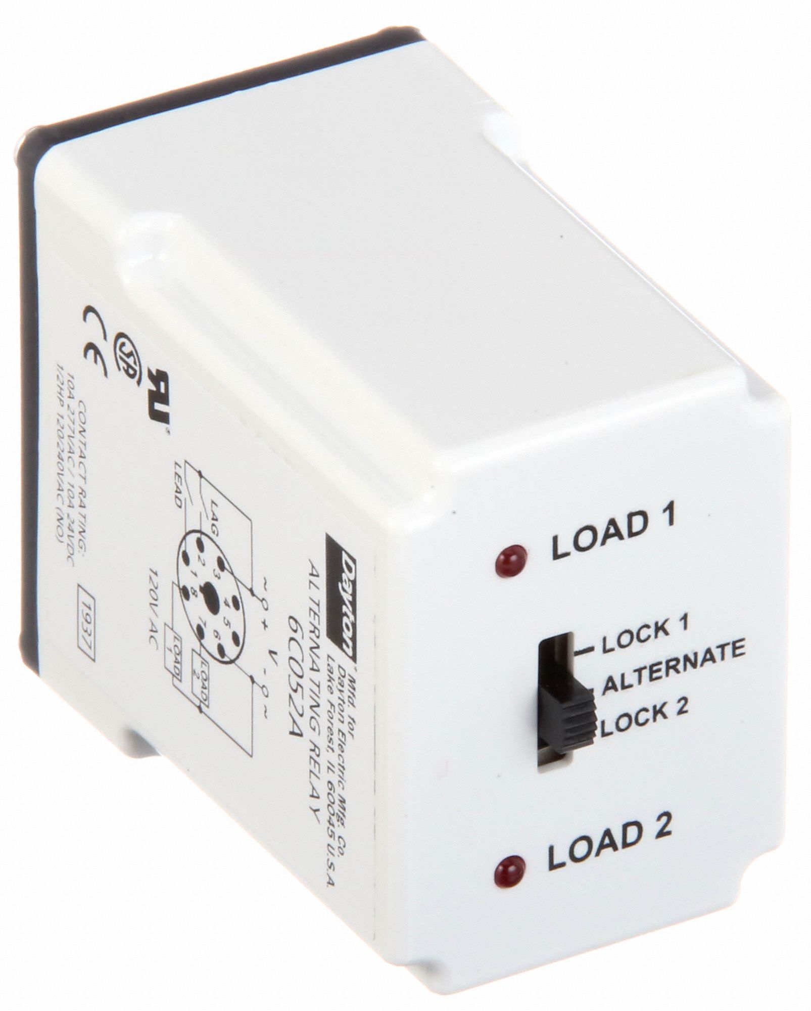 DAYTON Alternating Relay, 120V AC, 10A 240V, 10A 28V, Octal Base