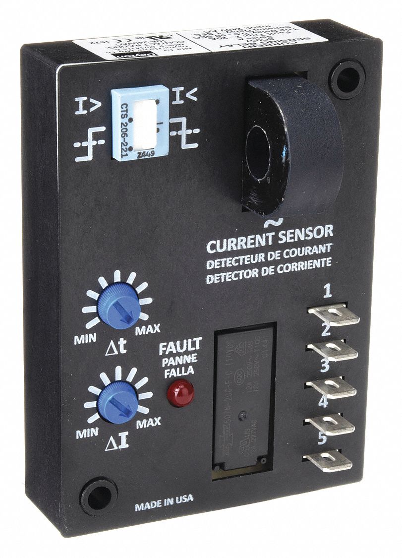 Adjustable Current Sensing Relay: Surface Mounted, 10 A Current Rating, 240V AC, Tab