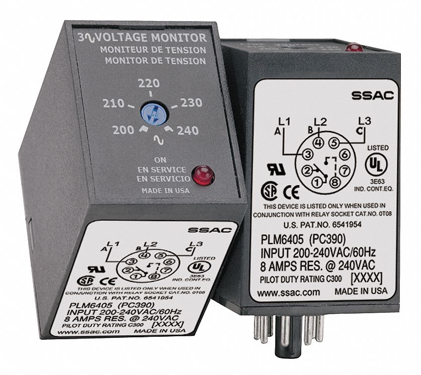 Phase Monitor Relay, 208 to 480V AC, 8 Pins, SPDT Grainger